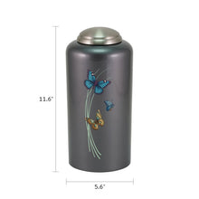 Threaded Lid Butterfly Design Dark Gray Adult Cremation Urn - Dimensions