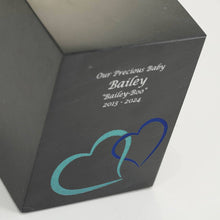 Black Marble Blue Heart Inlay Extra Large Pet Cremation Urn - Artistic