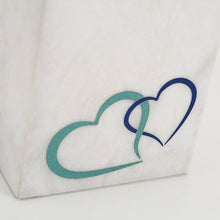 White Marble Blue Heart Inlay Medium Pet Cremation Urn