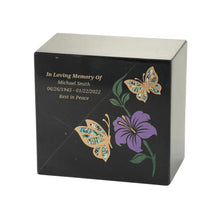 Gold-Accented Butterfly Black Marble Adult Cremation Urn - Personalized
