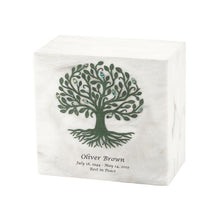 Green Tree of Life White Marble Adult Cremation Urn - Personalized