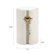 White Heart Column Lighted Ceramic Adult Cremation Urn - Dimensions