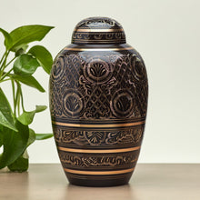 Classic Hand-Engraved Ornate Brass Black Adult Cremation Urn - Lifestyle