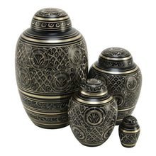 Classic Hand-Engraved Ornate Brass Black Large Cremation Urn - Size