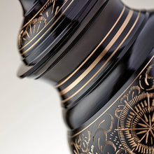 Black Brass Small Urn with Hand-Etched Engraved Design - Artistic