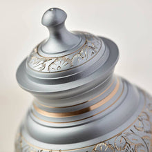 Silver Brass Large Urn with Hand-Etched Engraved Design - Artistic