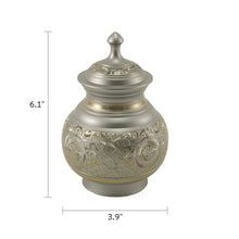 Silver Brass Small Urn with Hand-Etched Engraved Design - Dimensions
