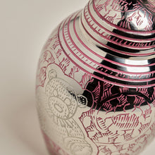 Teddy Bear Emblem Pink Etched Small Cremation Urn - Artistic