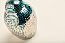Teddy Bear Emblem Blue Etched Small Cremation Urn - Artistic