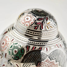 Silver Brass Medium Urn with Pink Lotus Floral Etching - Artistic