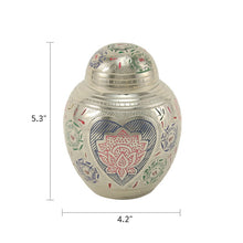 Silver Brass Medium Urn with Pink Lotus Floral Etching - Dimensions