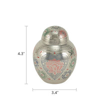 Silver Brass Small Urn with Pink Lotus Floral Etching - Dimensions