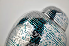 Nickel Brass Medium Pet Urn with Going Home Engraved Birds - Artistic