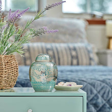 Hand Engraved Contrasting Bird Medium Cremation Urn - Lifestyle