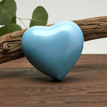 Pearl Blue Glossy Heart Small Cremation Urn - Lifestyle