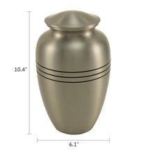 Pewter Brass Extra Large Pet Urn with Classic Three Bands - Dimensions