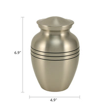 Pewter Brass Large Pet Urn with Classic Three Bands - Dimensions