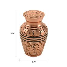 Classic Hand Etched Oak Leaves Copper Keepsake Urn - Dimensions