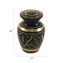 Classic Engraved Brass Ornate Keepsake Urn - Dimensions
