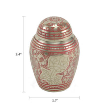Pink Brass Engraved Pewter Rose Design Keepsake Urn - Dimensions