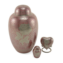 Pink Brass Engraved Pewter Rose Design Keepsake Urn - Size