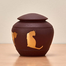 Textured Brown Brass Cat Silhouette Medium Pet Cremation Urn - Lifestyle