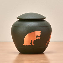 Textured Green Brass Cat Silhouette Medium Pet Cremation Urn - Lifestyle