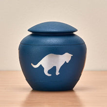 Textured Blue Brass Cat Silhouette Medium Pet Cremation Urn - Lifestyle
