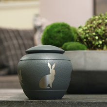 Textured Brown Rabbit Silhouette Medium Pet Cremation Urn - Lifestyle 