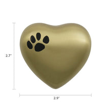 Brass Heart Keepsake Pet Urn with Classic Paw Print - Dimensions