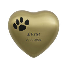 Brass Heart Keepsake Pet Urn with Classic Paw Print - Personalized
