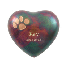 Raku Brass Heart Keepsake Pet Urn with Classic Paw Print - Personalized