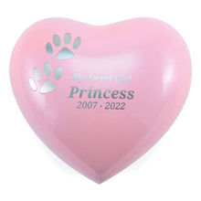 Two Pewter Paw Pink Heart Small Pet Cremation Urn - Personalized