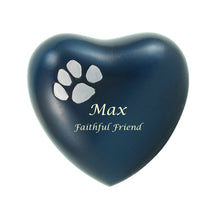 Blue Brass Pewter Paw Print Accents Pet Heart Keepsake Urn - Personalized