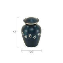 Blue Brass Pewter Paw Print Accents Medium Pet Cremation Urn - Dimensions