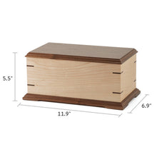 Maple and Walnut Corner Inlays Wood Adult Cremation Urn - Dimensions