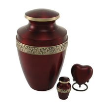 Metallic Crimson Brass Heart Keepsake Urn - Size