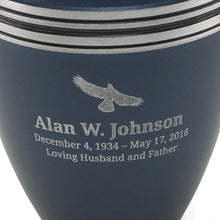Grecian Blue Matte Finish and Accent Bands Adult Cremation Urn - Personalized