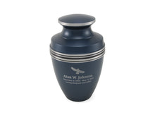 Grecian Blue Matte Finish and Accent Bands Adult Cremation Urn - Personalized