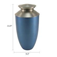 Narrow Conical Blue Aluminum & Brass Adult Cremation Urn - Dimensions