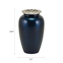 Classic Sunray Lid Blue Frost Scattering Adult Cremation Urn - Dimensions