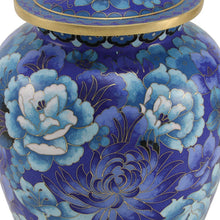 Blue Cloisonné Peony & Chrysanthemum Adult Cremation Urn - Artistic