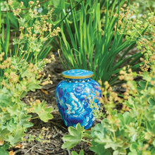 Blue Cloisonné Medium Pet Cremation Urn with Floral Design - Lifestyle