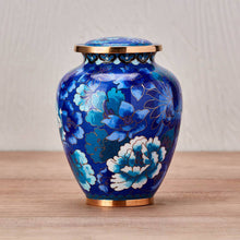 Blue Cloisonné Medium Pet Cremation Urn with Floral Design - Lifestyle