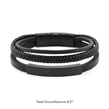 Black Triple Band Leather Metal Cremation Bracelet - Dimensions