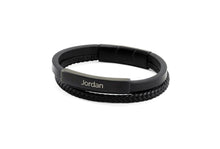 Black Triple Band Leather Metal Cremation Bracelet - Personalized