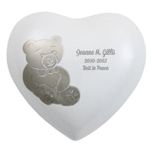 Pewter Teddy Bear Heart Small Cremation Urn - Personalized