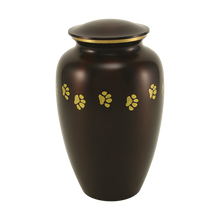 Brown Brass Extra Large Pet Urn with Gold Paw Prints