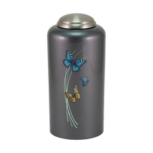 Threaded Lid Butterfly Design Dark Gray Adult Cremation Urn