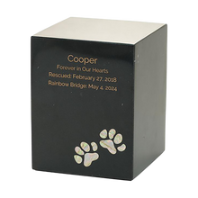 Black Marble Paws Print Inlay Extra Large Pet Cremation Urn